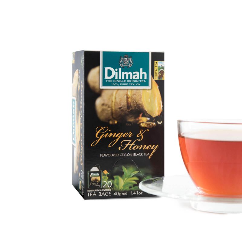 Dilmah Ginger-and-Honey flavored ceylon herbal black tea bags