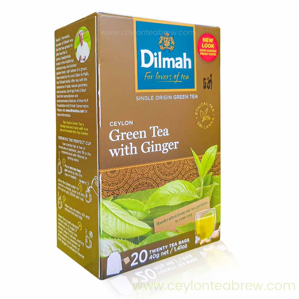 Dilmah Green tea with natural ginger flavor tea bags