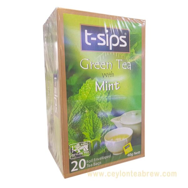 T sips Ceylon green tea with mint