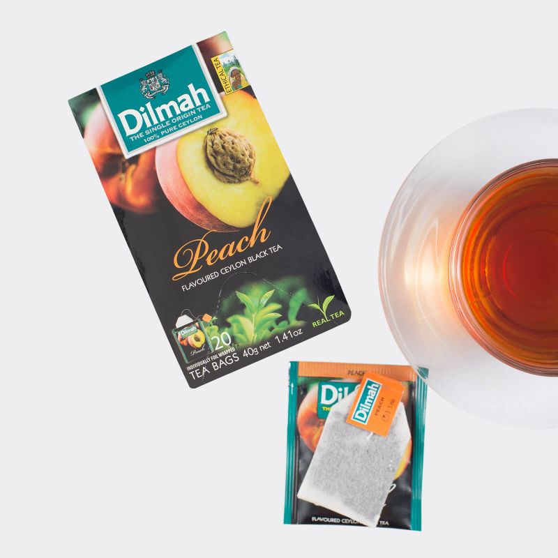 Dilmah ceylon tea bags with peach flavor