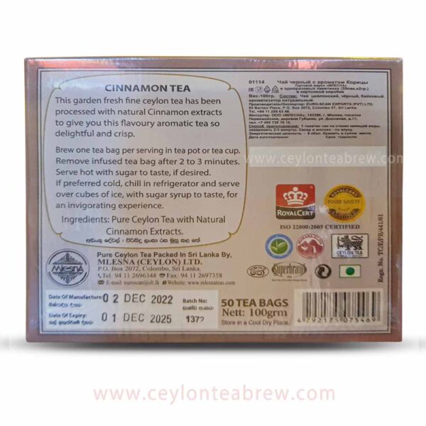 Mlesna Ceylon black tea bags with natural cinnamon extracts