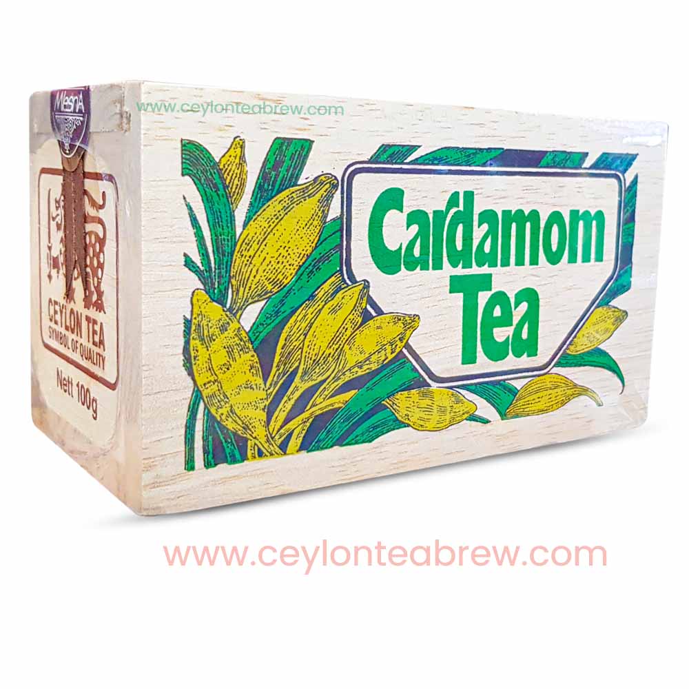 Mlesna Ceylon loose leaf tea with cardamom extracts in wooden box